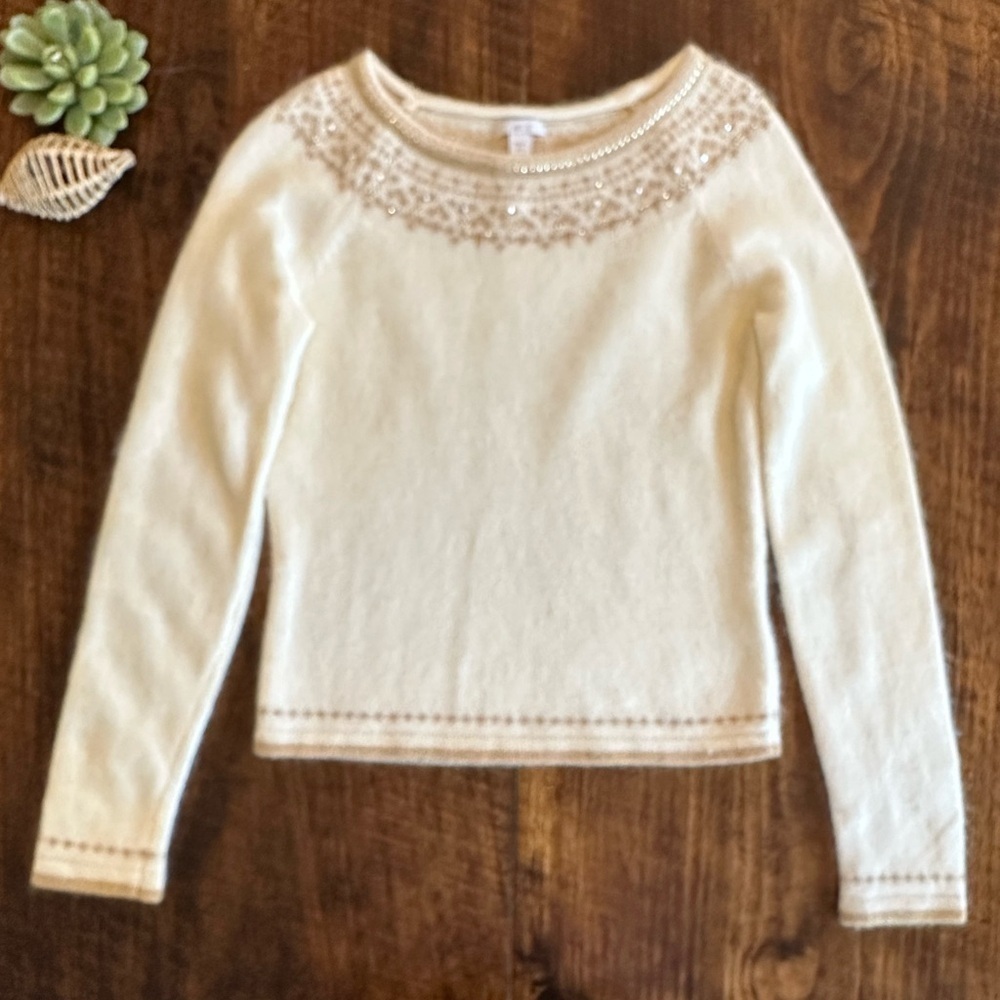 Apt. 9 | Cream Fair Isle Angora Blend Sweater w/Sparkle Embellishment, Size SP